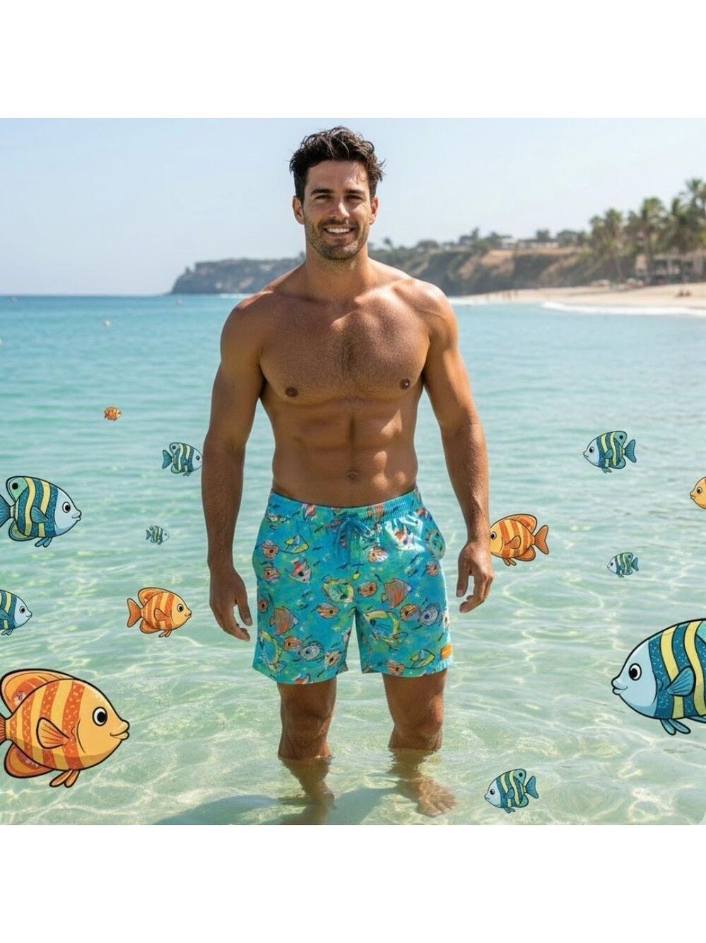 Tipsy Elves Aquarium of Tropical Fish Swim Trunks - Size Medium